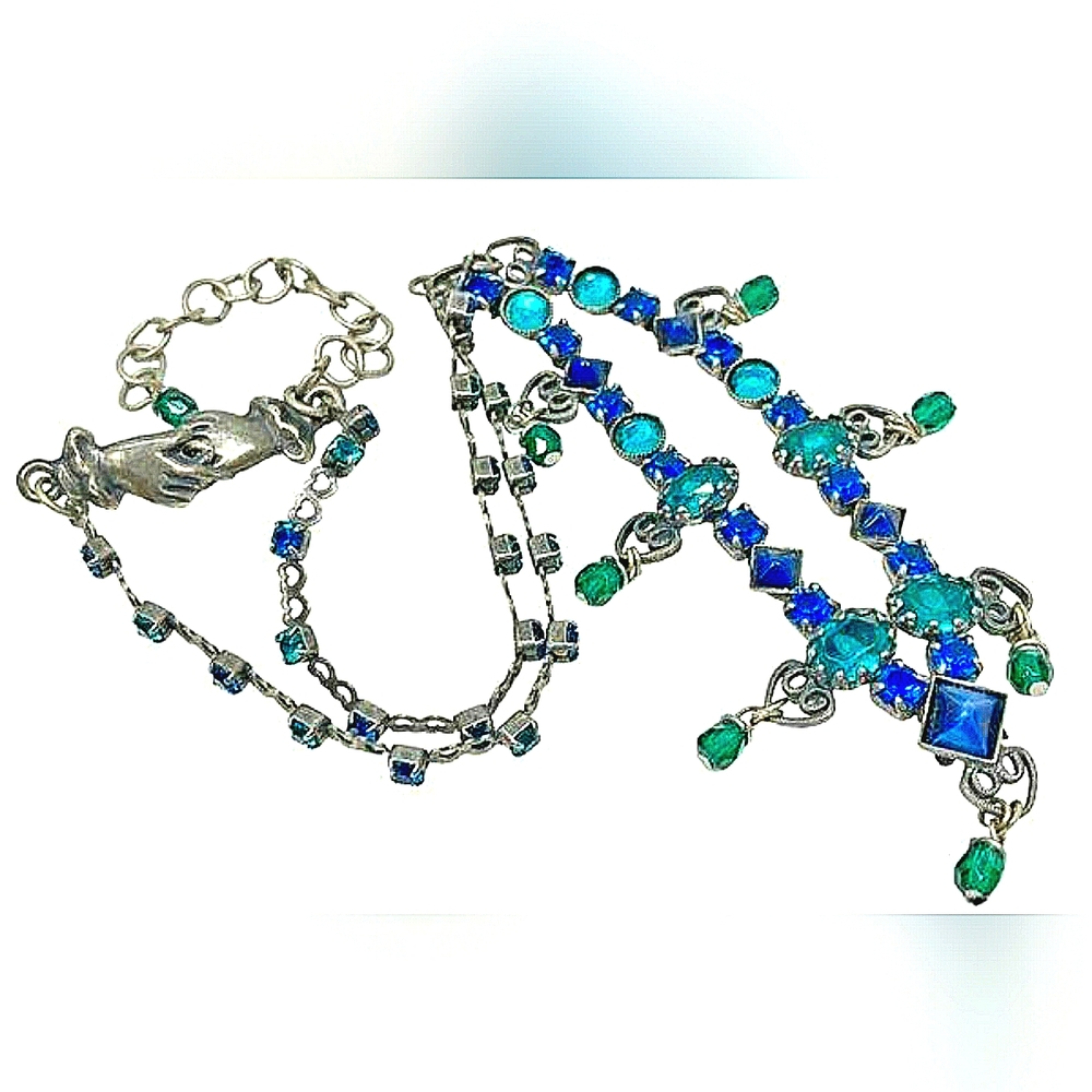 Mermaid Mary DeMarco Cat's Eye, Crystal & Rhinestone Chevron Ocean Necklace - Picture 3 of 15